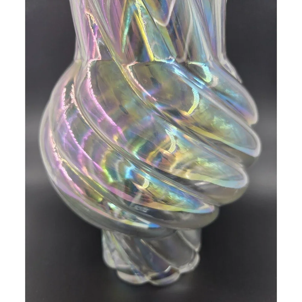 Lg 11” Anthropologie Twisted Iridescent Art Glass Vase Hand Blown Stunning Decor